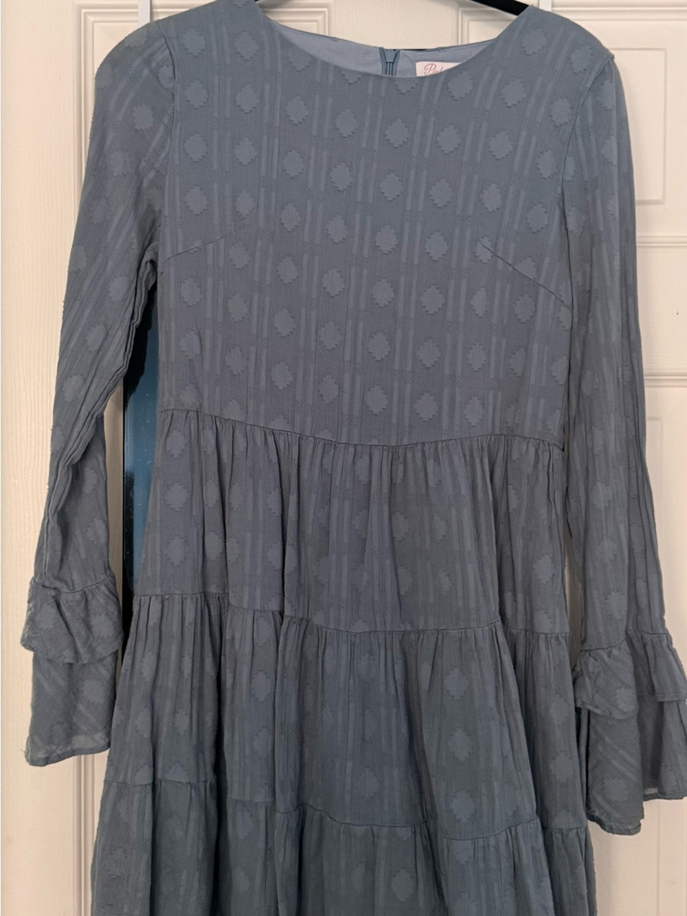 Pink Lily Dusty Blue Tiered Long-Sleeve Tunic “Pretty Blue Dress”